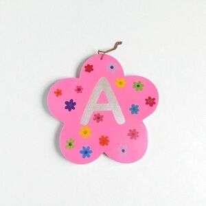 Handmade Pink Floral A Initial Hanging Sign